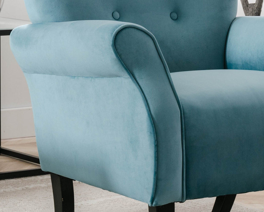 Stylish Living Room Furniture 1 Piece Accent Chair Blue Button - Tufted Back Rolled - Arms Black Legs Modern Design Furniture