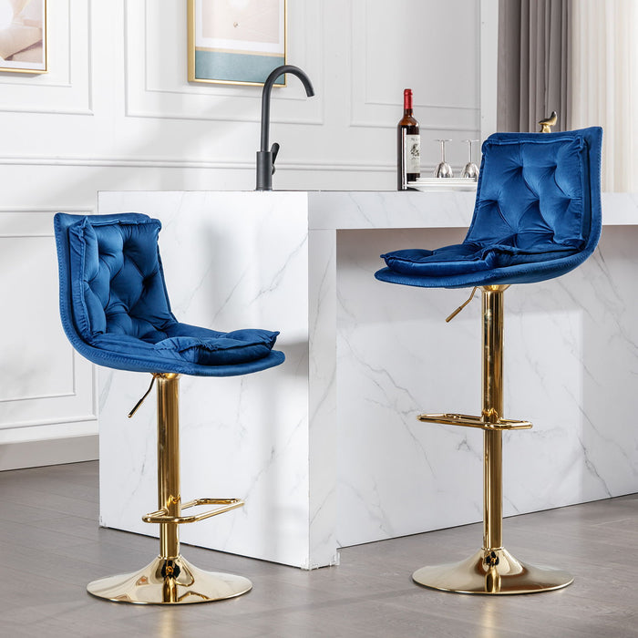 (Set of 2) Bar Stools, With Chrome Footrest And Base Swivel Height Adjustable Mechanical Lifting / Golden Leg Simple Bar Stoo, Blue