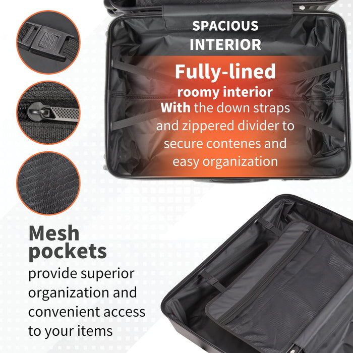 Hardshell Luggage Sets 3 Piece Double Spinner Wheels Suitcase With Tsa Lock 20" 24" 28" - Black