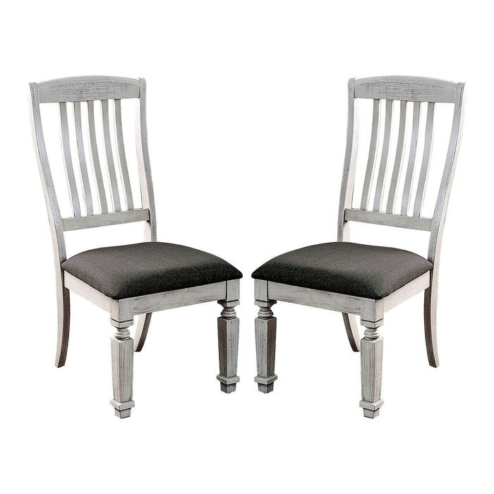 (Set of 2) Padded Fabric Seat Side Chairs In Antique White And Gray