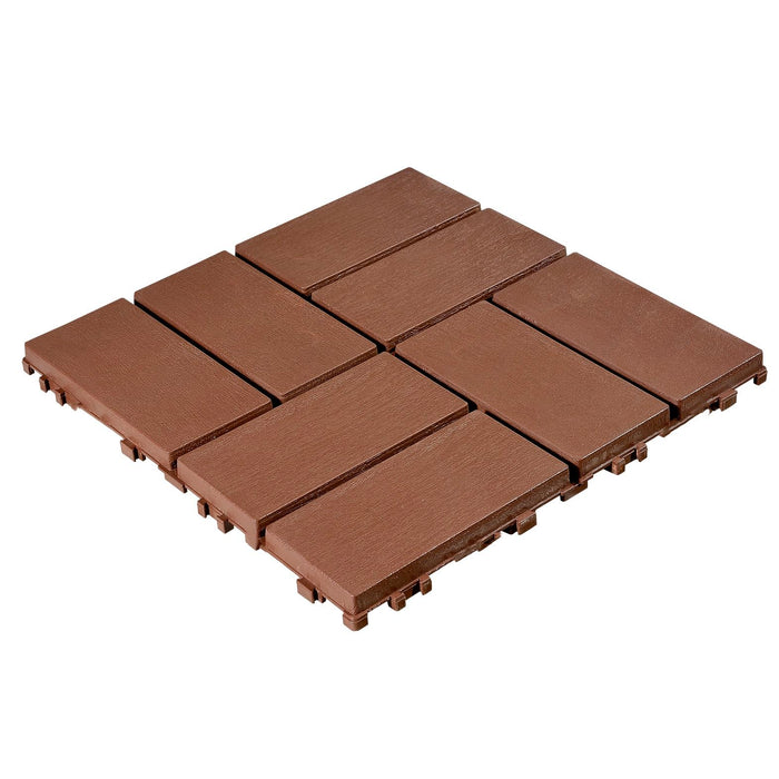 Plastic Interlocking Deck Tiles, 44 Pack Patio Deck Tiles, 11.8"X11.8" Square Waterproof Outdoor All Weather Use, Patio Decking Tiles For Poolside Balcony Backyard Red Brown