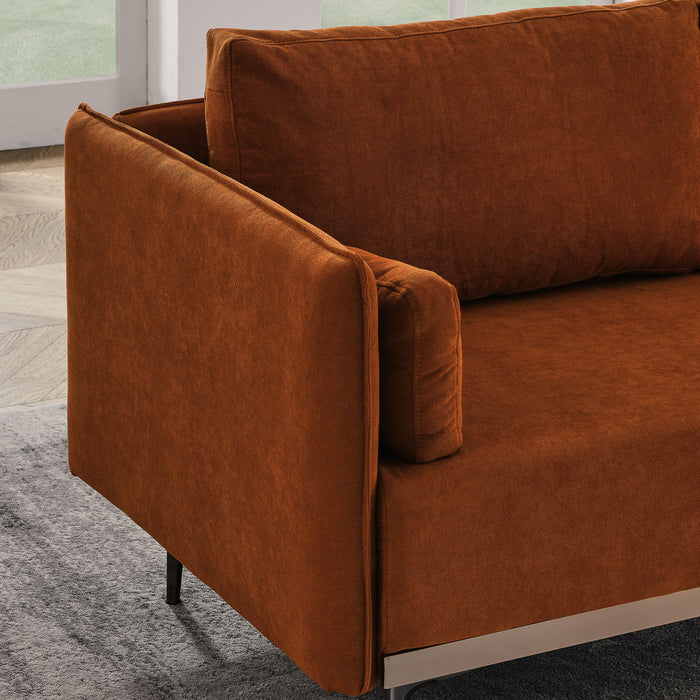 Modern Sofa 3 Seat Couch With Stainless Steel Trim And Metal Legs For Living Room, Orange