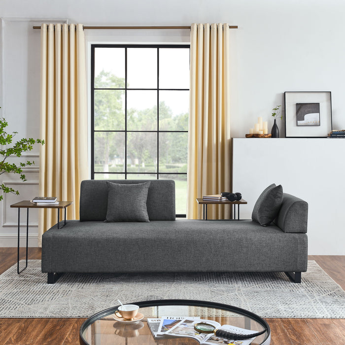 Linen Fabric 3 Seat Sofa With Two End Tables And Two Pillows, Removable Back And Armrest, Morden Style Upholstered 3 Seat Couch For Living Room