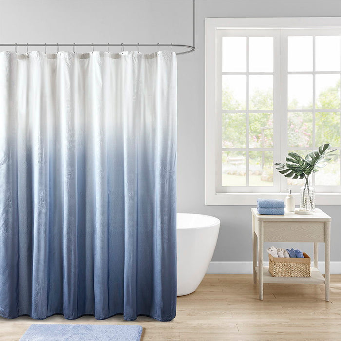 Ombre Printed Seersucker Shower Curtain - Blue