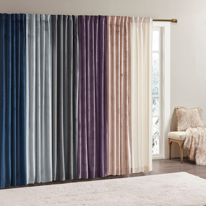 Room Darkening Poly Velvet Rod Pocket / Back Tab Curtain Panel Pair - Navy