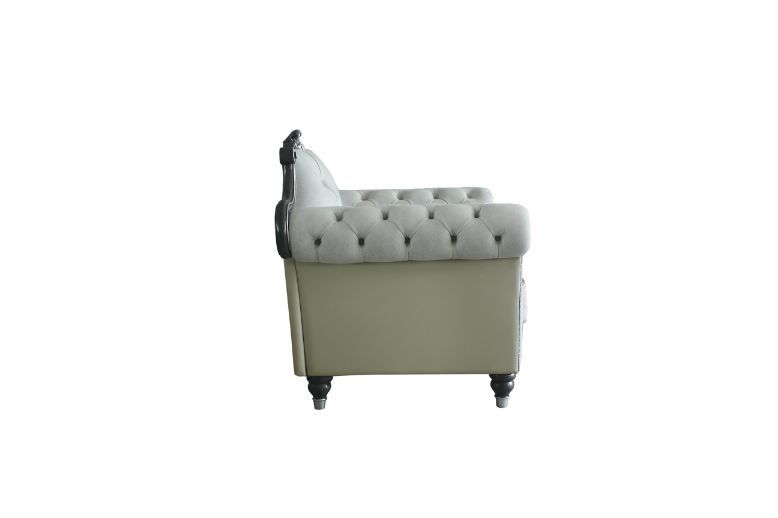 House - Delphine - Chair - Two Tone Ivory Fabric, Beige PU & Charcoal Finish Unique Piece Furniture