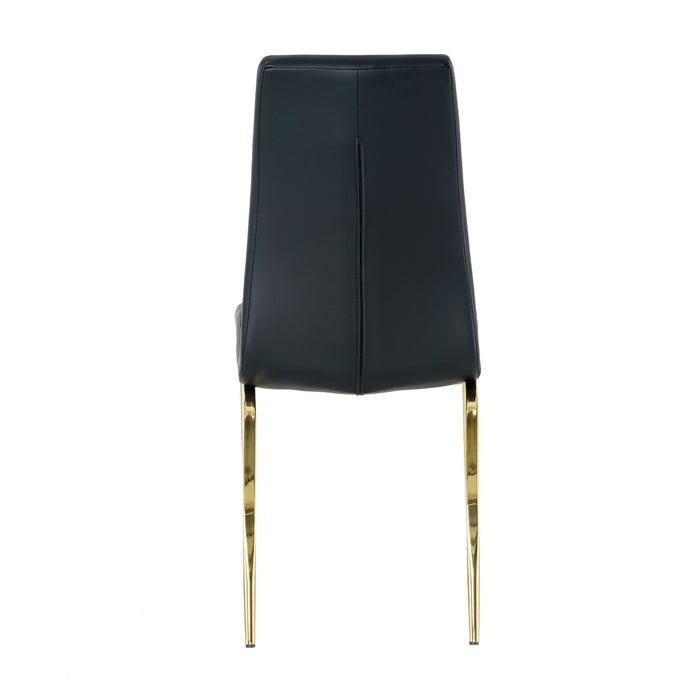 Modern Dining Chairs With Faux Leather Padded Seat Dining Living Room Chairs Upholstered Chair With Gold Metal Legs Design For Kitchen, Living, Bedroom, Dining Room Side Chairs (Set of 4) - Black