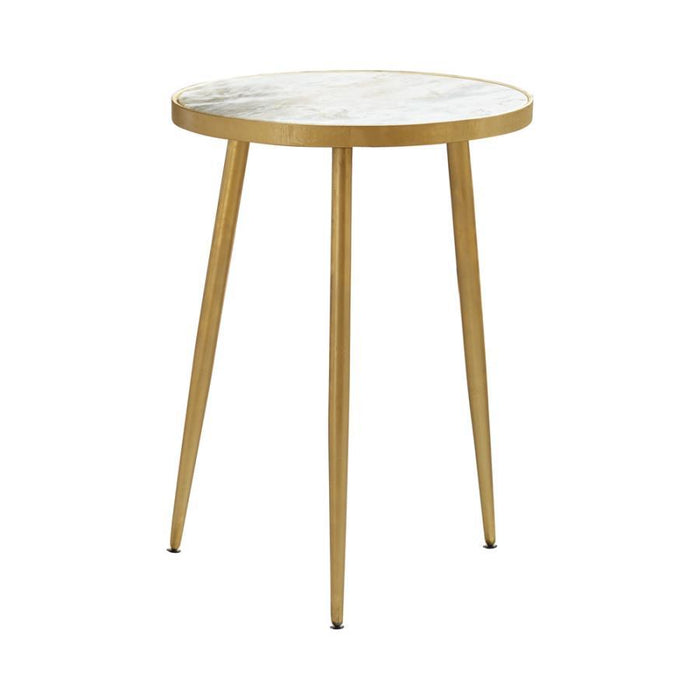 Acheson - Round Accent Table - White And Gold Unique Piece Furniture