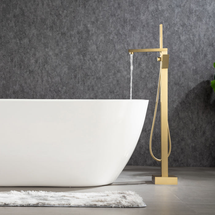 Freestanding Bathtub Faucet Single Handle Bath Tub Filler Faucet With Hand Shower Matte Black, Floor Mount