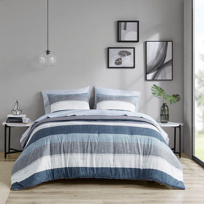 Comforter Set With Bed Sheets - Grey / Blue