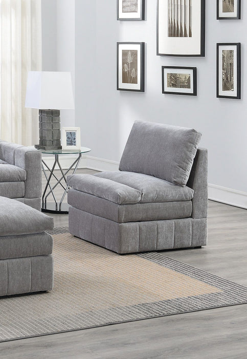 Contemporary 5 Piece Set Modular Sectional Set 2 One Arm Chair / Wedge 2 Armless Chair 1 Ottoman Granite Color Morgan Fabric Plush Living Room Furniture