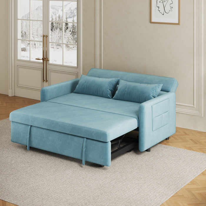 Sofa Pull Out Bed Included Two Pillows 54" Velvet Sofa For Small Spaces Teal