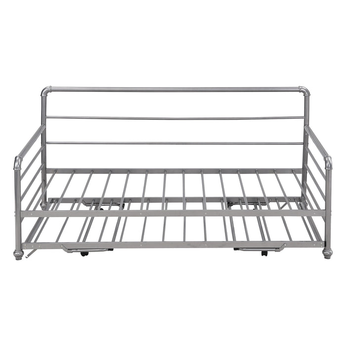 Twin Size Daybed With Adjustable Trundle, Pop Up Trundle, Silver