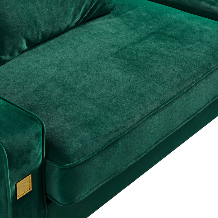 Modern Velvet Couch With Gold Legs, Upholstered Sofa For Living Room - Green