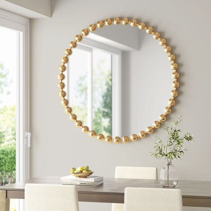 Beaded Round Wall Mirror - Gold