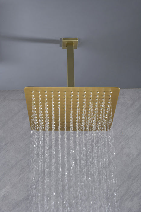 High Pressure Rain Shower Head, Ultra-Thin Showerhead 304 Stainless Steel Waterfall Shower With Self-Clean Nozzles, Full Body Covering - Gold