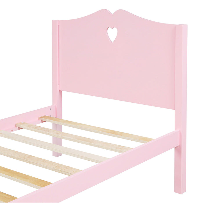 Twin Size Wood Platform Bed With Headboard, Footboard And Wood Slat Support (Pink)