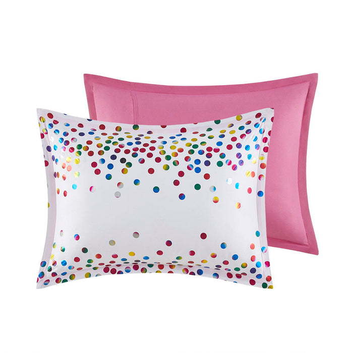 Rainbow Iridescent Metallic Dot Comforter Set - White