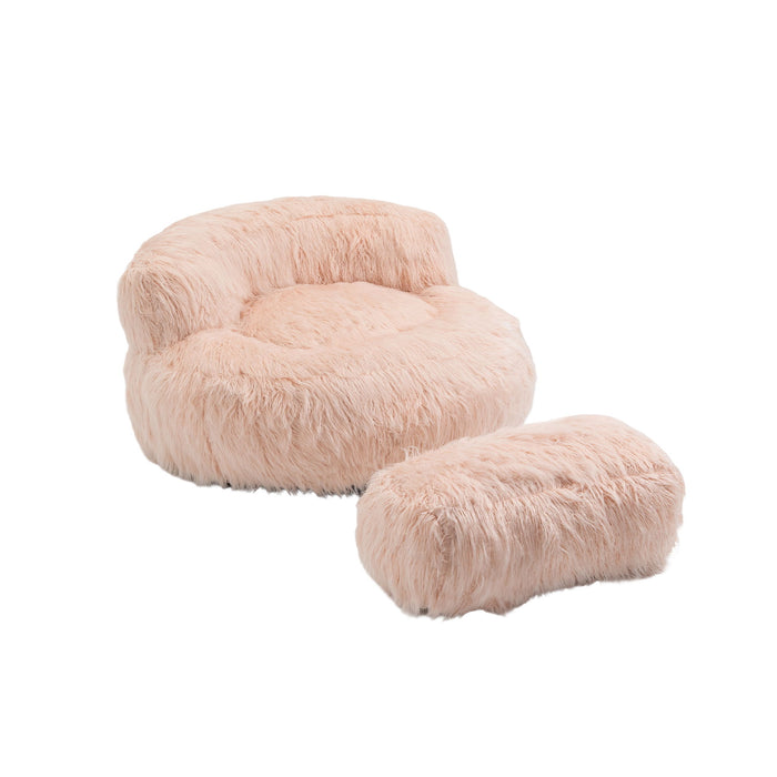 Coolmore Bean Bag Chair Faux Fur Lazy Sofa /Footstool Durable Comfort Lounger High Back Bean Bag Chair Couch For Adults And Kids, Indoor - Pink