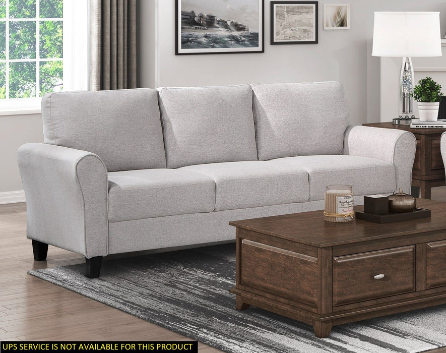 Modern Transitional Sand Hued Textured Fabric Upholstered 1 Piece Sofa Attached Cushions Living Room Furniture