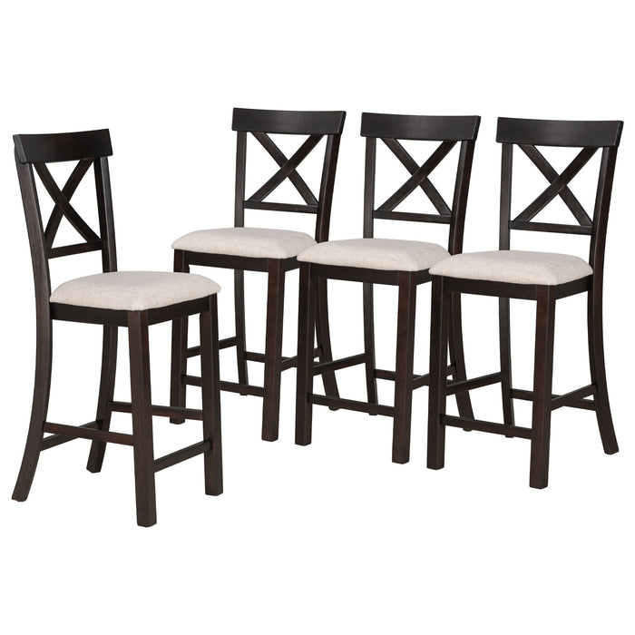 Trexm 6 Piece Counter Height Dining Table Set Table With Shelf 4 Chairs And Bench For Dining Room (Espresso)