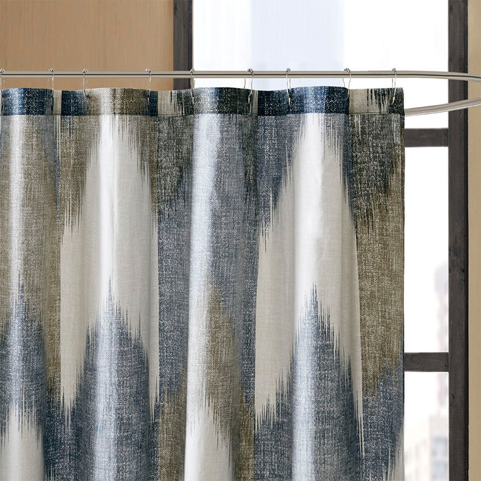 Cotton Printed Shower Curtain - Navy