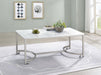 Leona - Coffee Table With Casters - White And Satin Nickel Unique Piece Furniture