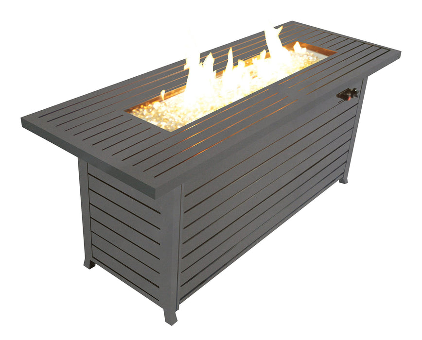 57In Outdoor Gas Propane Fire Pits Table, Aluminum, 50000Btu Firepit Fireplace Dinning Table With Lid, Fire Glass, Retangular, Etl Certification, For Garden Backyard Deck Patio Mocha
