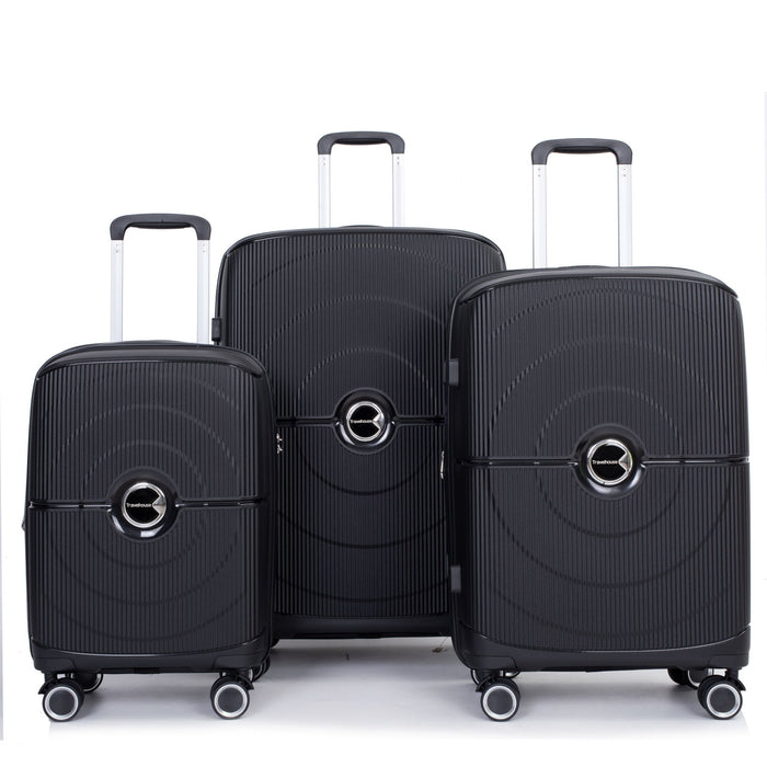 Expandable Hardshell Suitcase Double Spinner Wheels Pp Luggage Sets Lightweight Durable Suitcase With Tsa Lock, 3 Piece Set - Black