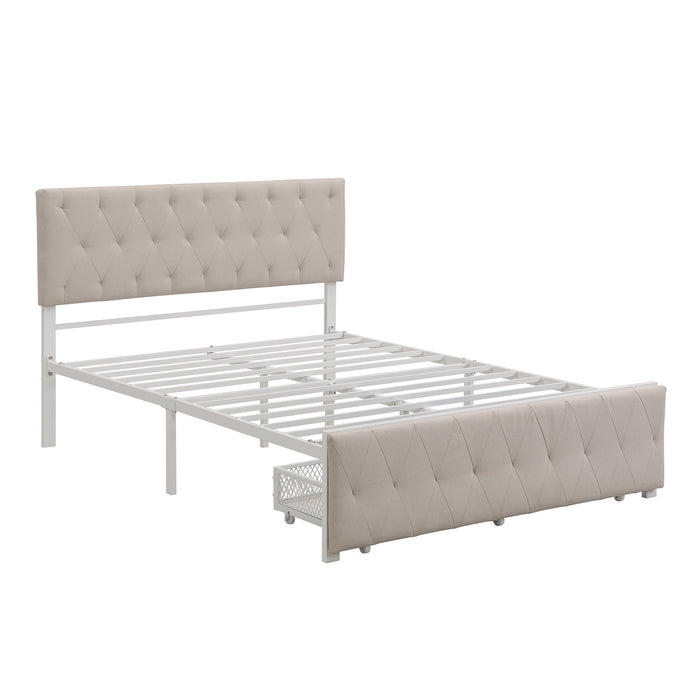 Full Size Storage Bed Metal Platform Bed With A Big Drawer Beige