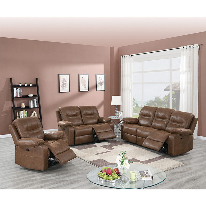 Brown Breathable Leatherette Manual Motion Sofa With Metal Reclining Mechanism And Pine Frame