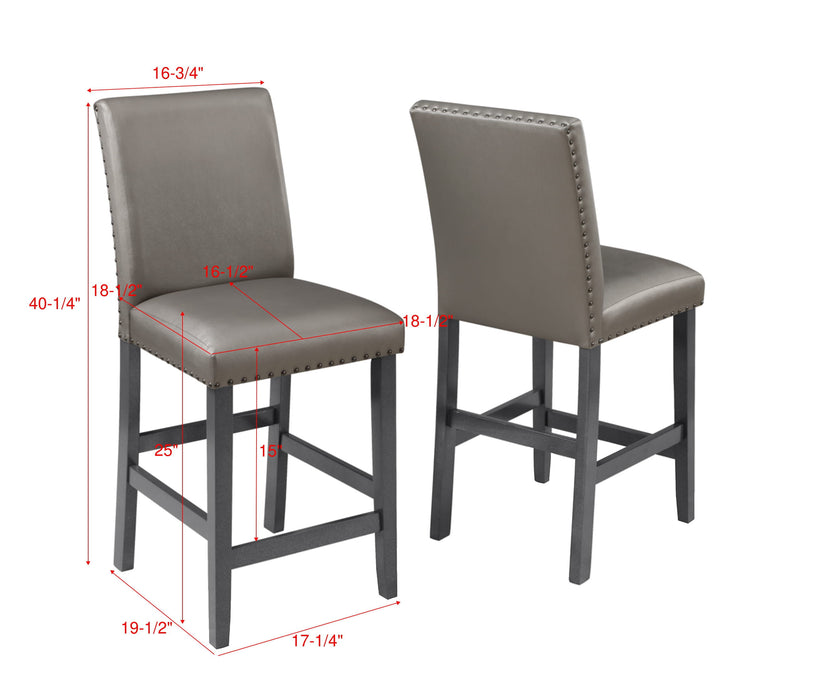 Traditional Modern (Set of 2) Counter Height Dining Side Chairs Upholstered PU Fabric Zinc Gunmetal Brown Two-Tone Finish Nailhead Trim Dining Room Furniture