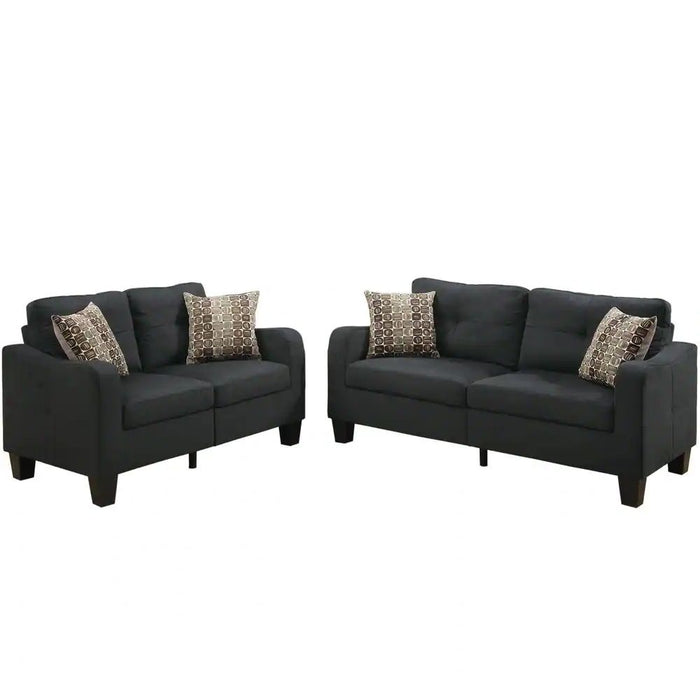 Living Room Furniture 2 Pieces Sofa Set Black Polyfiber Sofa And Loveseat Pillows Cushion Couch