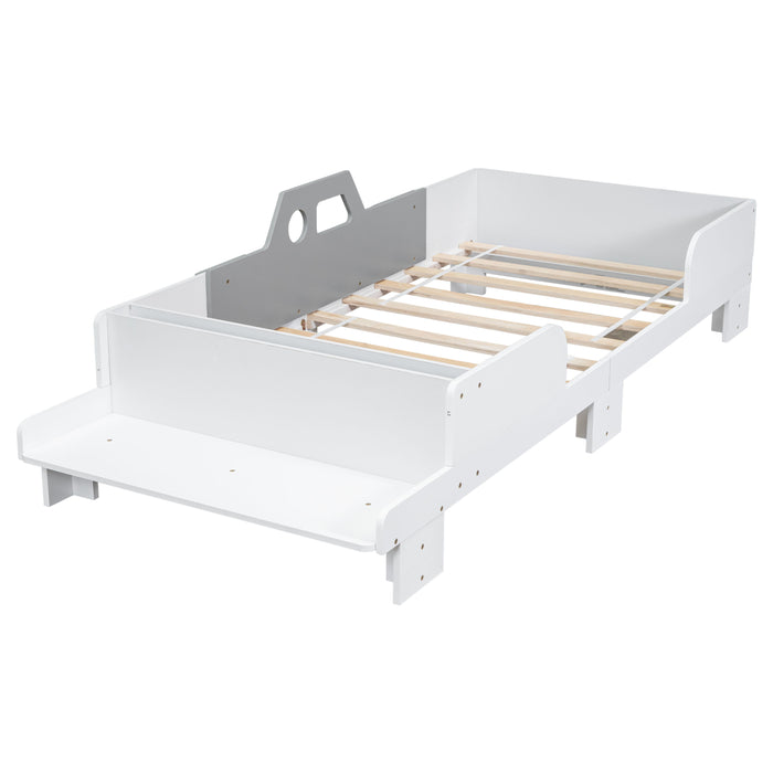 Car-Shaped Twin Bed With Bench, White