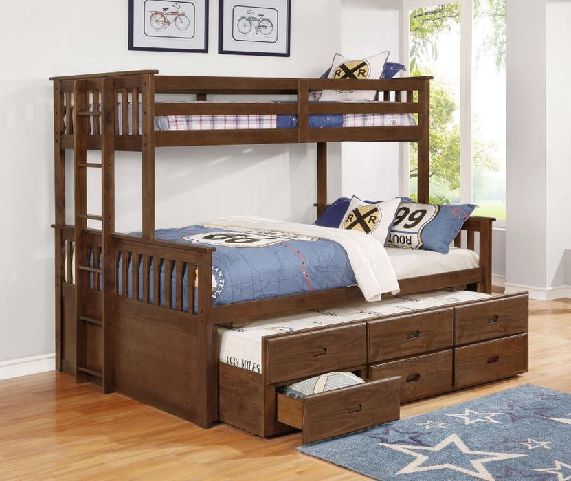 Atkin - Twin Extra Long Over Queen 3-Drawer Bunk Bed - Weathered Walnut Unique Piece Furniture