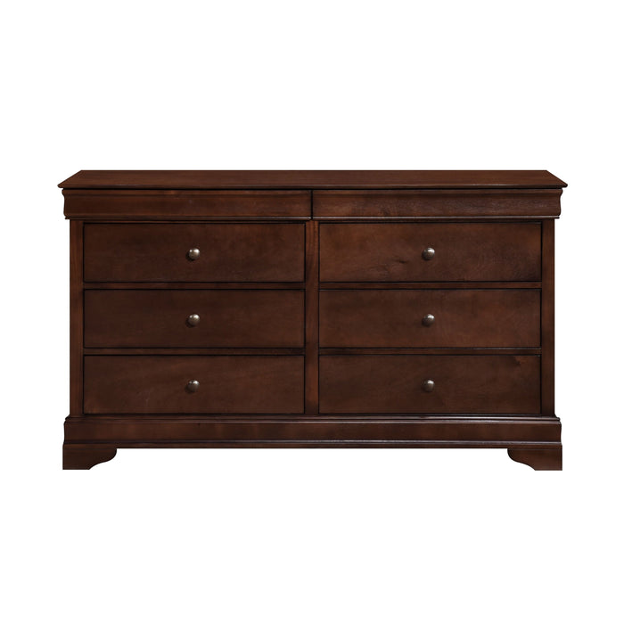 Brown Cherry Finish Louis Phillipe Style Bedroom Furniture 1 Piece Dresser Of 6 Drawers Hidden Drawers Wooden Furniture