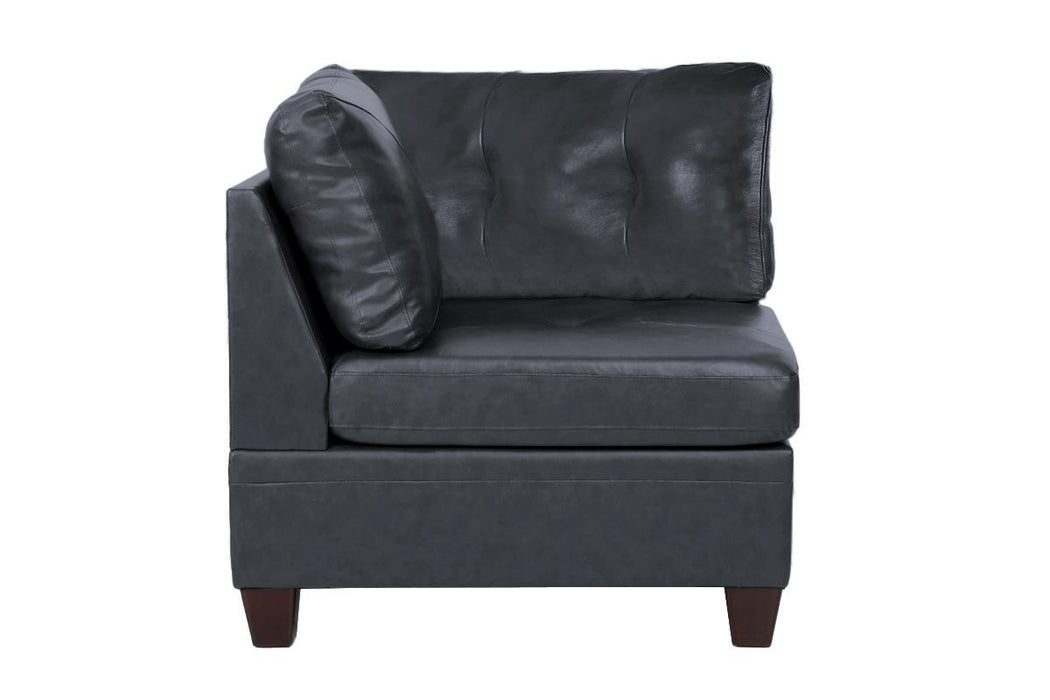 Contemporary Genuine Leather 1 Piece Corner Wedge Black Color Tufted Seat Living Room Furniture