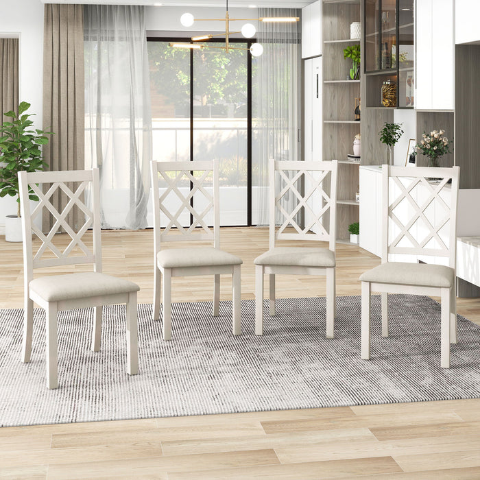 Topmax Mid - Century Solid Wood 5 Piece Round Dining Table Set, Kitchen Table Set With Upholstered Chairs For Small Places, Walnut Table / Beige Chair