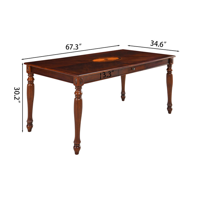 67.3" Dining Room Kitchen Table For 6 People, Traditional Rectangular Solid Wood Dinner Table With 2 Drawers, Cherry Walnut