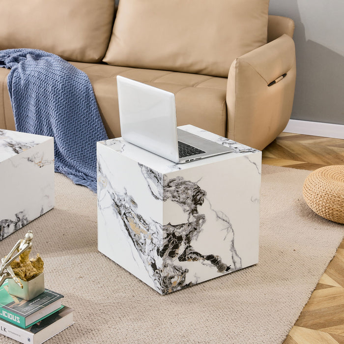 Modern White MDF / Sticker Material Cube Stylish Texture Design Coffee Table 15.75 Inches