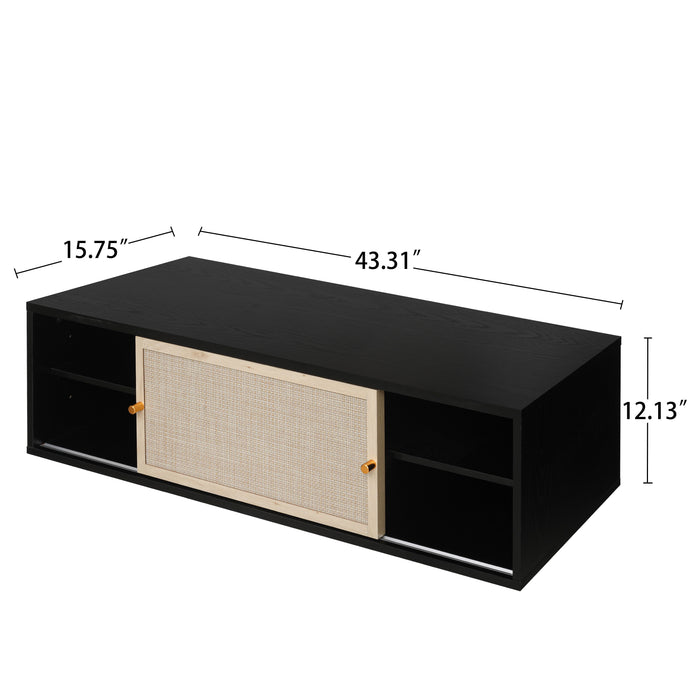 Wall Hanging Decorative Cabinet, Rattan TV Stand, Suitable For Living Room, Study, Bedroom
