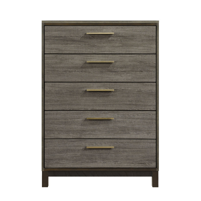 Contemporary Styling 1 Piece Chest Of 5 Drawers With Antique Bar Pulls Two-Tone Finish Wooden Bedroom Furniture