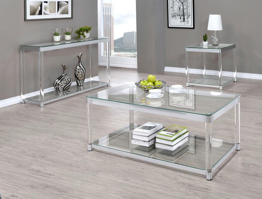 Anne - End Table With Lower Shelf - Chrome And Clear Unique Piece Furniture