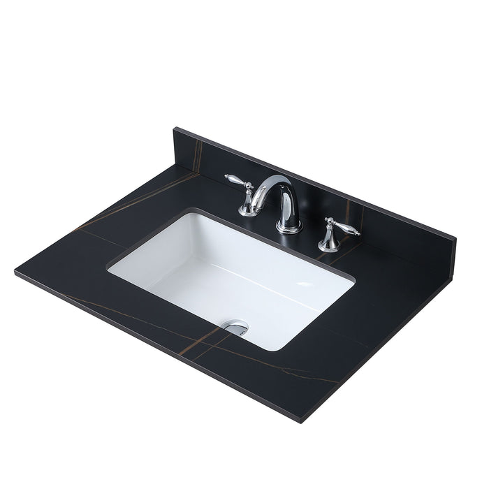 Montary 31" Sintered Stone Bathroom Vanity Top Black Gold Color With Undermount Ceramic Sink And Three Faucet Hole With Backsplash