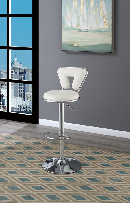 Adjustable Bar Stool Gas Lift Chair White Faux Leather Chrome Base Metal Frame Modern Stylish (Set of 2) Chairs
