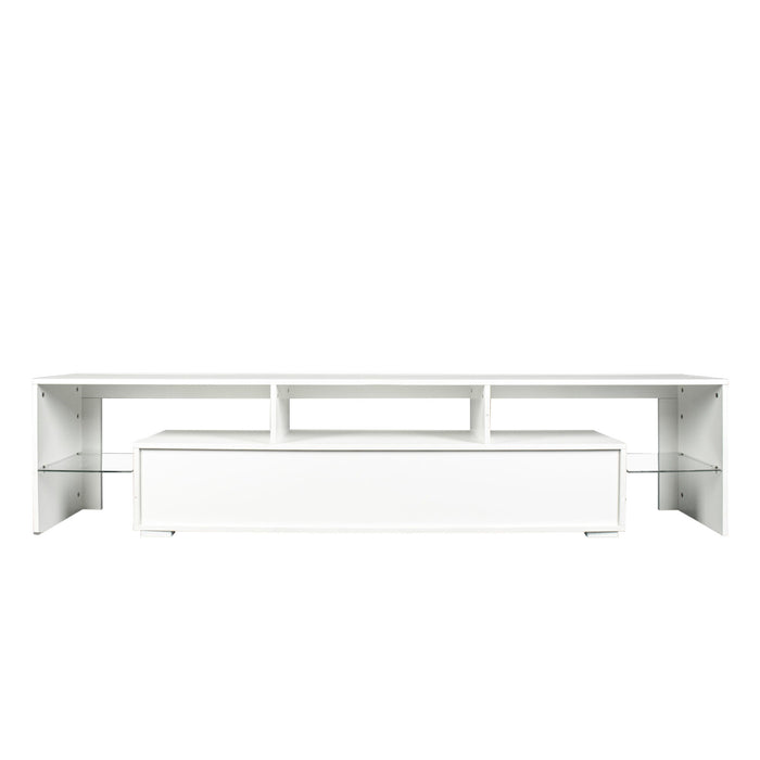 Modern Gloss White TV Stand For 80" TV, 20 Colors LED TV Stand With Remote Control Lights