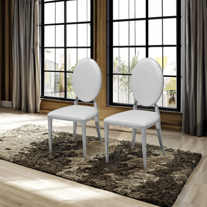 Leatherette Dining Chair Oval Backrest Design And Stainless Steel Legs (Set of 2) - White