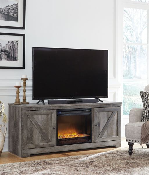 Wynnlow - Gray - 63" TV Stand With Glass/Stone Fireplace Insert Unique Piece Furniture