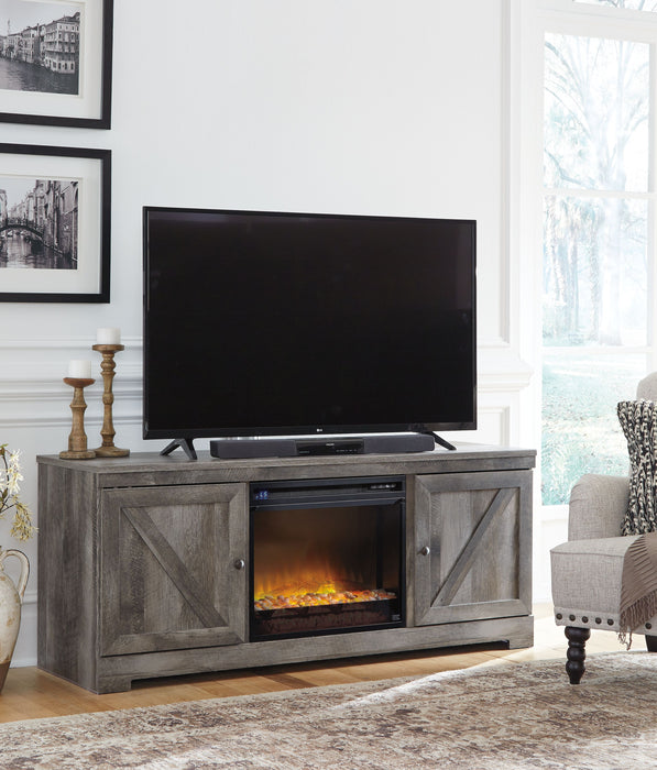 Wynnlow - Gray - 63" TV Stand With Glass/Stone Fireplace Insert Unique Piece Furniture