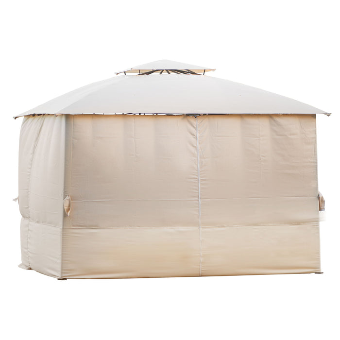 U_Style Quality Double Tiered Grill Canopy, Outdoor Bbq Gazebo Tent With Uv Protection, Beige